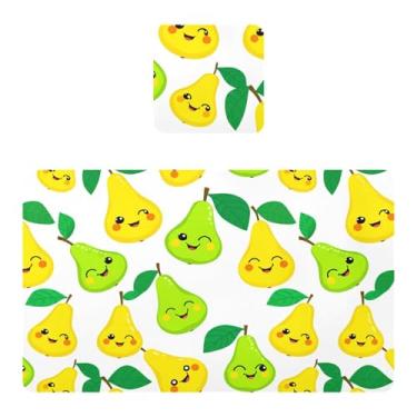 Imagem de Burbuja Jogo americano de peras verdes amarelas conjunto de 4 para mesa de jantar, tapetes de mesa de cozinha antiderrapantes resistentes ao calor, fáceis de limpar, 30 x 45 cm