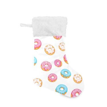 Imagem de xigua Meia de Natal de Donuts Colorida Personalizada Grande Doces Presente Pendurado Meias de Natal Decoração para Festas de Férias em Família Decoração Lareira
