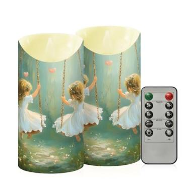 Imagem de Wassud Pacote com 2 velas fofas anjos sem chama com controle remoto, velas realistas cintilantes com temporizador, velas decorativas para Natal, casamento, festa, decoração de casa média