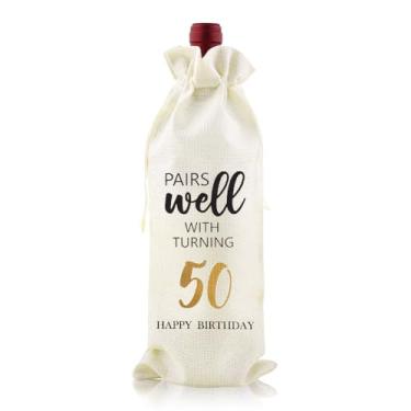 Imagem de Borhmty Sacola de vinho de 50 anos para mulheres, homens, marido, esposa, namorado, namorada, transformando 50 presentes para ela, aniversários de 50 anos, bolsa de garrafa de vinho para amigos