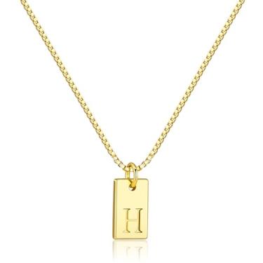 Imagem de Poxtex Colares com inicial para mulheres sem manchas, ouro real 14K delicado com pingente de letra quadrada à prova d'água, 26 maiúsculas A-Z colar de corrente fina na moda personalizado, joias presentes para mulheres meninas, Ouro, Sem Pedra Preciosa
