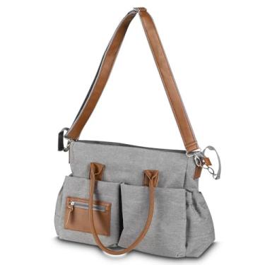 Imagem de Bolsa Multifuncional para Maternidade, Poliéster Cinza, 25L, 6 Compartimentos Externos, 4 Divisórias Internas, Alça Ajustável, 30x50x17cm