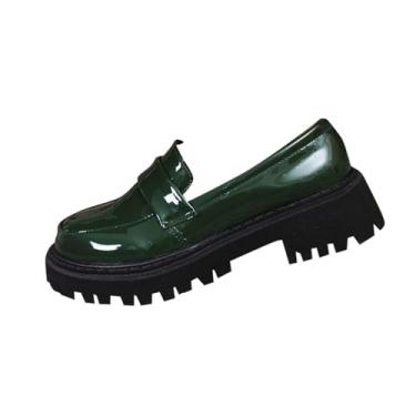 Imagem de Mocassim feminino estilo britânico grosso primavera verão casual sapatos plataforma, Verde, 35