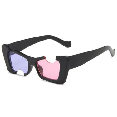 Imagem de HCPIHF Óculos de Armação Irregular Feminino Masculino Punk Hip Hop Outdoor UV400 (Preto Rosa Roxo)
