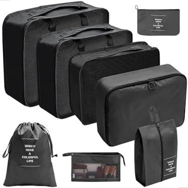 Imagem de Kit Organizador de Mala de Viagem 7 Peças + Necessaire unisex Extra – Conjunto Completo com Bolsas para Roupas, Sapatos, Maquiagem e Acessórios (preto)