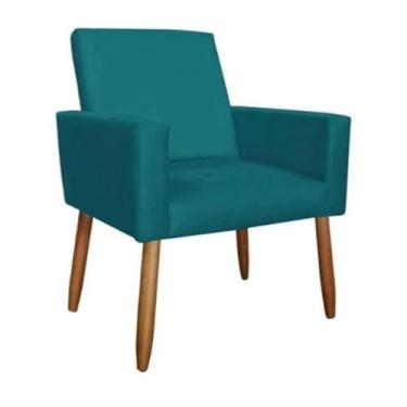 Imagem de Poltrona Estofada para Sala Quarto e Escritório – Conforto e Estilo em Suede Pés Palito Madeira Eucalipto Reflorestado (azul turquesa)