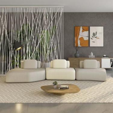 Imagem de Sofá Ilha Sala de Estar Dakota 3 Módulos 484cm Encostos Almofadas Soltas Bouclê Bege/OffWhite G33 - Gran Belo