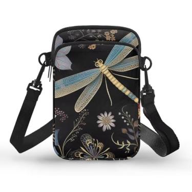 Imagem de CLOHOMIN Bolsa transversal para celular, mini bolsa tiracolo feminina e masculina com bolsos com zíper, Flores libélula