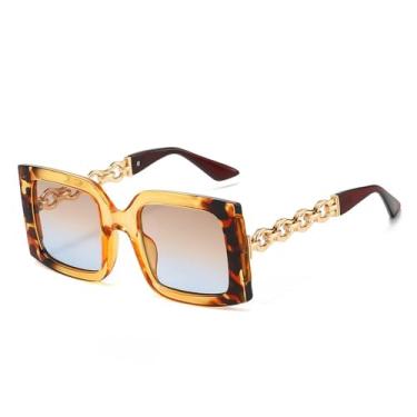 Imagem de Óculos de Sol UV400 - Armação Grande com Estampa de Leopardo Degradê para Homens e Mulheres, Ideais para Esportes, Corrida, Ciclismo e Atividades ao Ar Livre, na cor amarela.