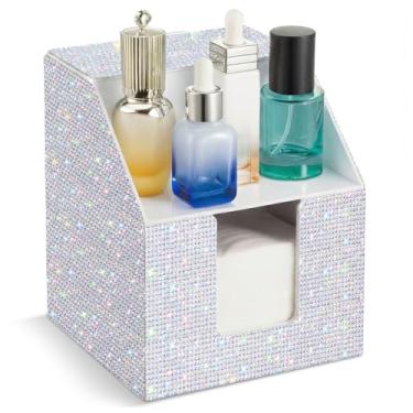 Imagem de Honeydak Suporte de toalha de rosto de diamante brilhante para mulheres organizador de caixa descartável de acrílico, organizador de caixa de banheiro, bancada de banheiro para almofadas de maquiagem