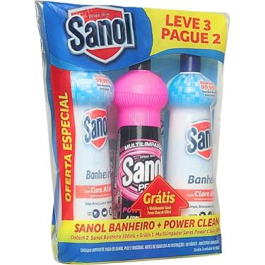 Imagem de Sanol, Kit banheiro, Limpeza completa, Limpa banheiro com Cloro Ativo & Multilimpador Power Clean, Leve 3 Pague 2, 3 x 500ml