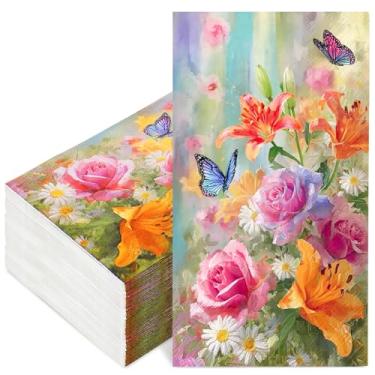 Imagem de FYSUIMU 100 guardanapos de borboleta floral para convidados guardanapo descartável primavera flor jantar guardanapos de papel de mão para aniversário, casamento, chá de bebê, suprimentos de festa