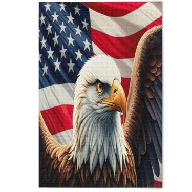 Imagem de Quebra-cabeça com bandeira de águia americana adulto 1000 peças flor pintura animal diversão família quebra-cabeças presentes engraçados para amantes de quebra-cabeça, 1000 peças, 75 x 50 cm