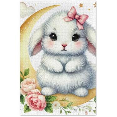 Imagem de Coelhinho floral fofo quebra-cabeça 500 peças para adultos paisagem floral quebra-cabeças exclusivos presentes tecnológicos, 50 x 37 centímetros