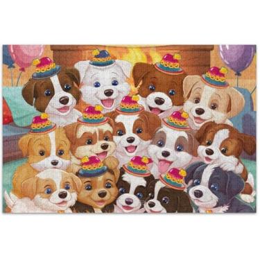 Imagem de Quebra-cabeça fofo de cachorros para adultos 1000 peças arte colorida animal quebra-cabeça rígido engraçado, 75 x 40 cm