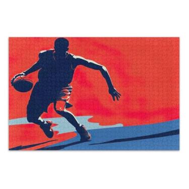 Imagem de Quebra-cabeça adulto silhueta jogador de basquete 1000 peças, peças grandes com letras na parte de trás