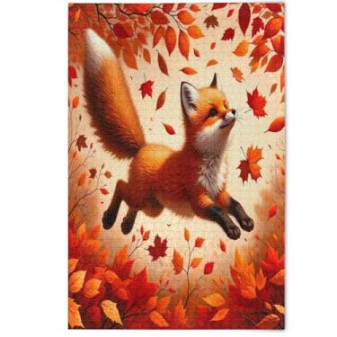 Imagem de Adults Jigsaw 500 Piece Puzzles Landscape Animal Art Cartoon Autumn Fox Leaf Orange Scene Colorful Puzzles White Elephant Party Gifts, 500 Pieces, 20.5" x 14.9"