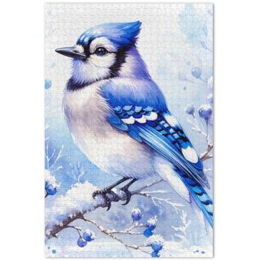 Imagem de Blue Jay Art Print 1000 peças quebra-cabeças para adultos decoração de casa arte quebra-cabeças rígidos família elefante branco presentes, 75 x 40 centímetros