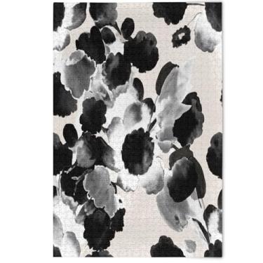 Imagem de Quebra-cabeças florais em aquarela preto e branco 1000 peças para adultos, presentes de elefante branco para família, quebra-cabeças da natureza, cenário decorativo, arte animal, 1000 peças, 75 x 50