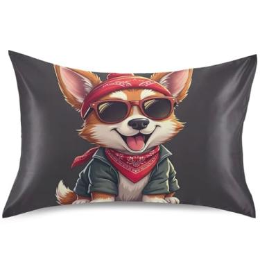 Imagem de Cute Corgi Dog Fashion Satin Pillow Case Cute Print Cooling Pillow Sham King Queen Standard Pillow Slip Bed Presentes de Vida Saudável, King Size, 101,6 cm x 50,8 cm