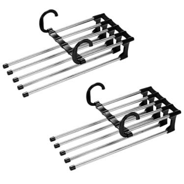 Imagem de Cabide de Inox Multiuso, 5 Divisórias Uso Horizontal Vertical, Cabide Multifuncional Organizador de Roupa Dobrável Inoxidável para Pendurar Calças com 5 espaços, Cabideiro Metal Inoxidável, 2 Unidades