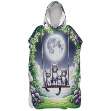 Imagem de Joisal Roupão absorvente para troca de poncho de surfe para adultos, toalha de banho com capuz, gato, fofo, flor, ponchos de praia para homens