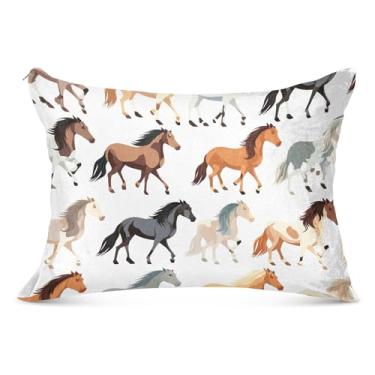 Imagem de Fronha de flanela grande branca de cavalo fofo com zíper longo padrão queen size fronha fofa presente decoração de cama, tamanho do corpo, 53 cm x 137 cm
