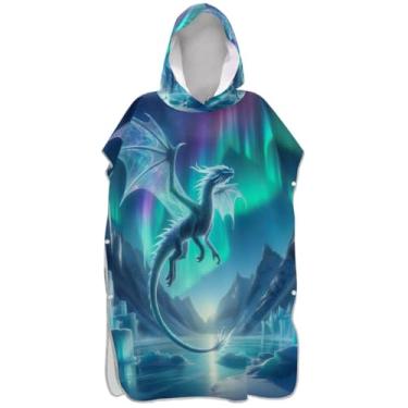 Imagem de Joisal Cyan Aurora Dragon Surf Poncho Adultos Trocando Roupão com Capuz Toalha de Banho Bonito Secagem Rápida Homens Mulheres Poncho com Capuz
