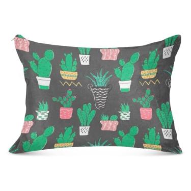 Imagem de Plantas Cactos Folhas Verdes Cinza Fofo Fronha com Zíper Padrão Queen King Size Fronha Deslizante para Cama de Casa Sofá, Tamanho Padrão, 51 cm x 66 cm