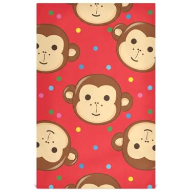 Imagem de Conjunto de toalhas de prato vermelhas com bolinhas de macaco fofo decoração de cozinha toalhas de chá de mão panos de limpeza fofos absorventes macios 45 x 71 cm, 1 pacote