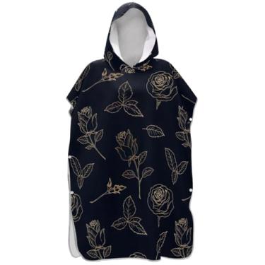 Imagem de Joisal Poncho de surfe trocador de roupão adulto praia banho com capuz toalhas plus size vintage dourado floral preto homens mulheres poncho com capuz