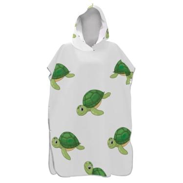 Imagem de TSENQUE Bonito desenho animado tartarugas marinhas branco surfe poncho adulto trocador roupão praia moletom toalha absorvente unissex adulto poncho com capuz