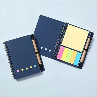 Imagem de Pacote com 1 caderno de bolso com suporte para caneta, capa de papel de 10,4 x 13,5 cm, bloco de notas com notas adesivas, abas coloridas, compacto e portátil para escritório, uso doméstico, azul