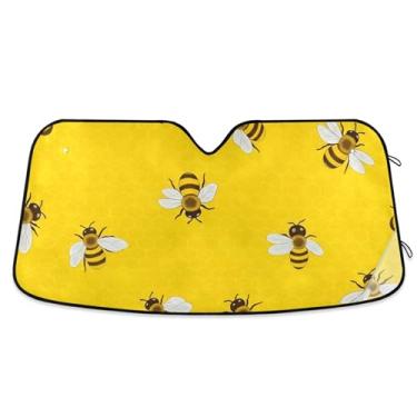 Imagem de Cute Bees Toldo de sol amarelo favo de mel para para-brisa de carro caminhão retrátil personalizado engraçado protetor de para-brisa automotivo S, 134,6 cm x 59,7 cm