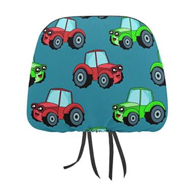 Imagem de ish Carros tratores em vermelho verde sem costura 1 peça universal capa protetora de encosto de cabeça para assento de carro, capa macia para encosto de cabeça de carro, acessórios de decoração para a