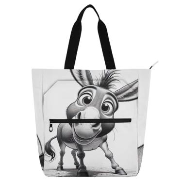 Imagem de GAIGEO Bolsa divertida com estampa de burro para crianças e mulheres, bolsa escolar com zíper, bolsa de trabalho reutilizável com compartimentos