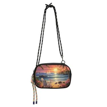 Imagem de TSENQUE Bolsa transversal feminina com cena de praia tropical pequena bolsa de celular com alça de viagem pequena bolsa de ombro leve