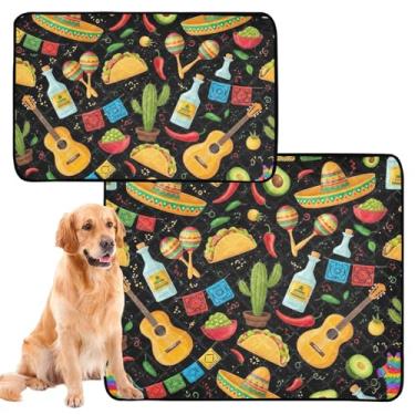Imagem de Chapéus mexicanos coloridos tapetes laváveis para xixi para cães, animais de estimação, tapete de urina para gatos, tapete de caixa de cachorro fofo, impermeável, tapete absorvente, médio + grande
