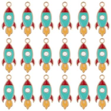 Imagem de SUNNYCLUE 1 caixa com 50 pingentes de foguete a granel com tema de espaço em liga esmaltada pequena nave espacial astronauta planeta foguete pingentes para fazer joias, artesanato, brincos, colar