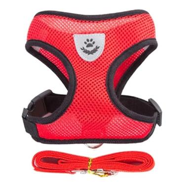 Imagem de Coleira Peitoral com Guia Ajustável para Cães e Gatos – Arnês Confortável com Faixa Refletiva(Vermelho,L (4-6Kg))