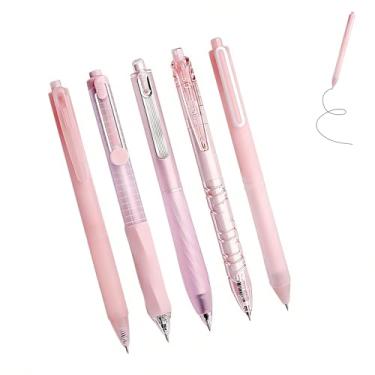 Imagem de GZBABY Conjunto de canetas esferográficas de ponta fina, caneta de gel com aderência macia, 0,5 mm, tinta preta, 5 estilos (rosa)