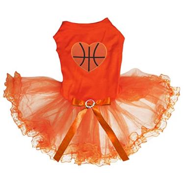 Imagem de Petitebella Vestido de cachorro com coração de basquete (laranja/renda, 3GG)