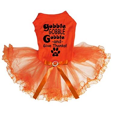 Imagem de Petitebella Vestido de cachorro Gobble Gobble and Give Thanks (laranja/renda, grande)