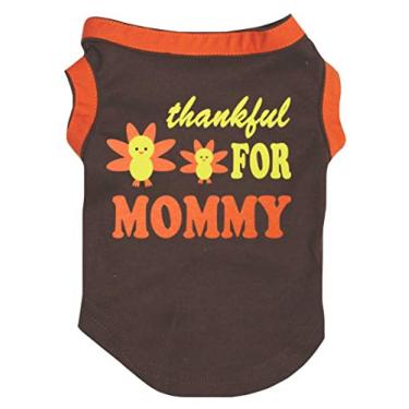 Imagem de Petitebella Camiseta de cachorro marrom Thankful for Mommy (bainha laranja, PP)