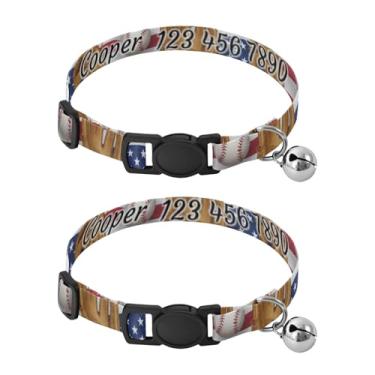 Imagem de Pacote com 2 alças de pescoço personalizadas para pequenos animais de estimação e gatinhos, bandeira americana de beisebol, coleira fina durável para cães pequenos, gatos, filhotes, serve para pescoço