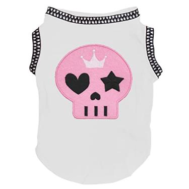 Imagem de Petitebella Camiseta de cachorro com cara de caveira rosa (branca/bainha fantasmas, grande)