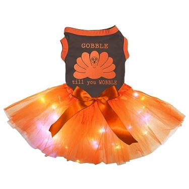 Imagem de Petitebella Orange Gobble Turkey Till You Wobble Vestido para cachorrinhos (LED marrom/laranja, grande)