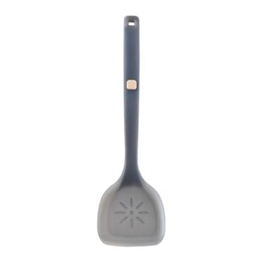 Imagem de Espátula de silicone turner, utensílio de cozinha flexível longo sólido entalhado espátula de cozinha flipper para virar ovo, panqueca, biscoito (Cinza Fumaça)