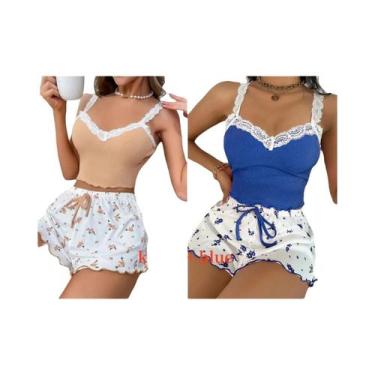 Imagem de Conjunto De Pijama Feminino Rosa Com Renda E Patchwork, Camisola Sexy 