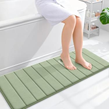 Imagem de OLANLY Tapetes de banheiro longos listrados de espuma viscoelástica 128 x 43 cm, tapete de banho absorvente super macio, secagem rápida, tapetes de chuveiro laváveis na máquina, tapete de banho